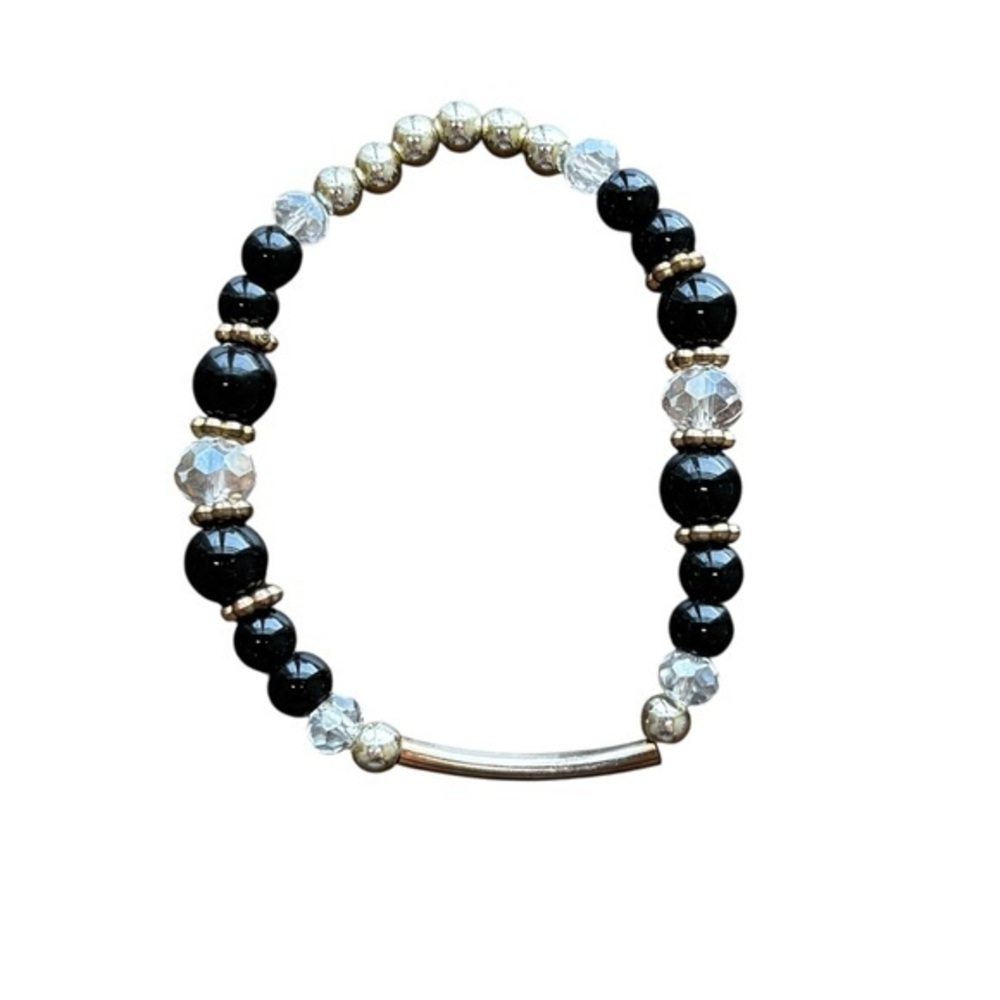 Fashion Jewelry Black and Gold Stretchy Bracelet